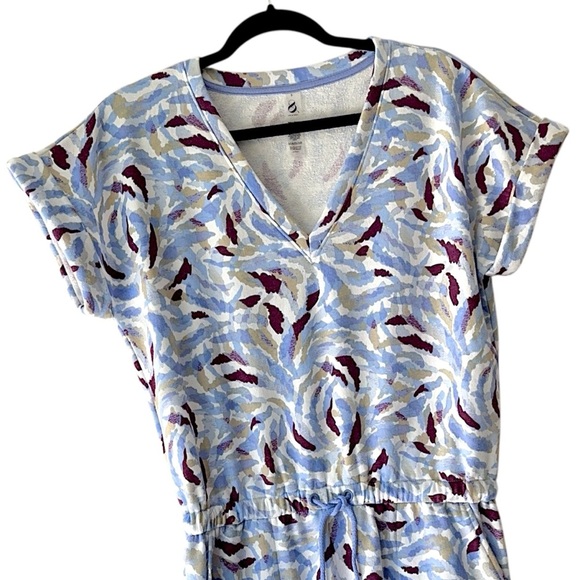 LOU & GREY | NWOT COZY COTTON TERRY TIGER STRIPE CINCH WAIST DRESS POCKETS | SM - Picture 2 of 12